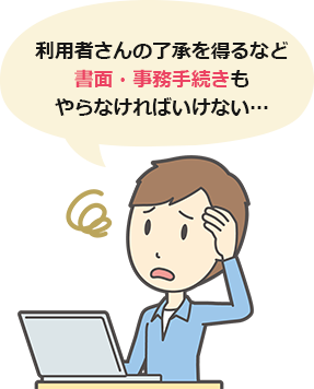 利用者さんの了承を得るなど書面・事務手続きもやらなければいけない…